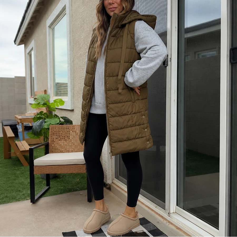 Longbella – Hooded Longline Quilted Puffer Vest