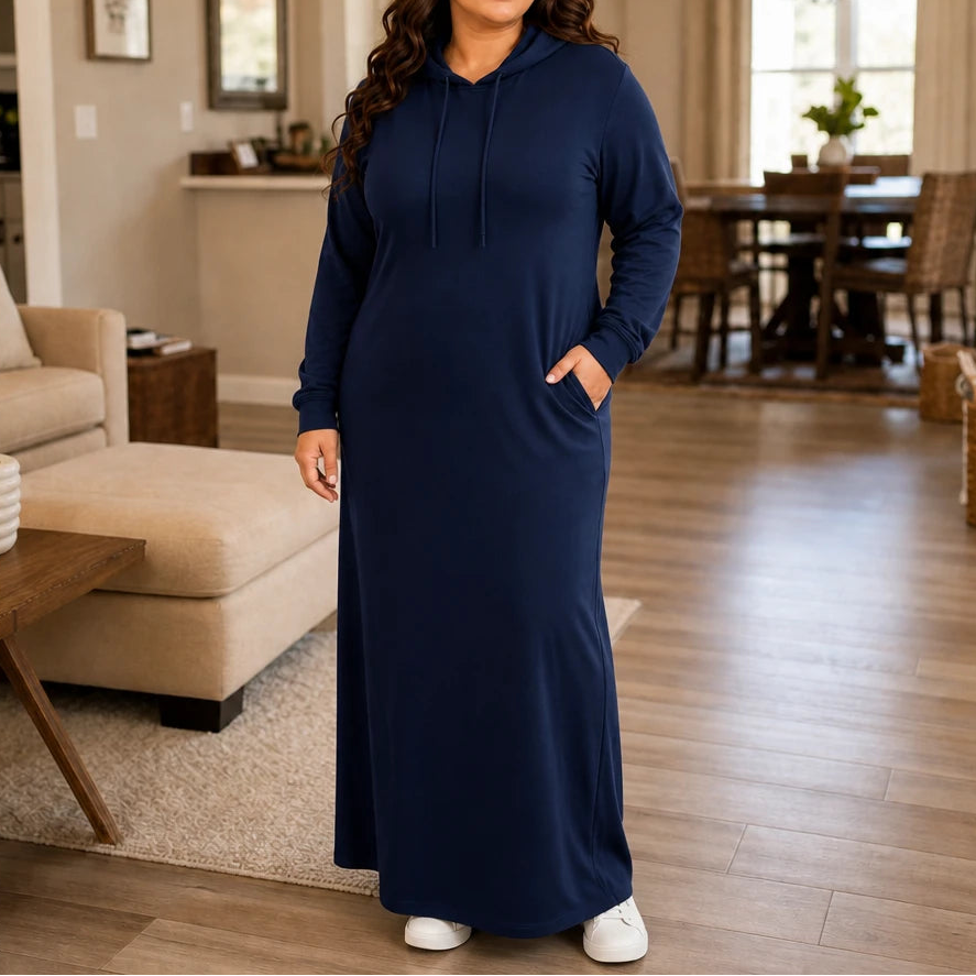 Easehaven – Hooded Pocket Knit Maxi Dress