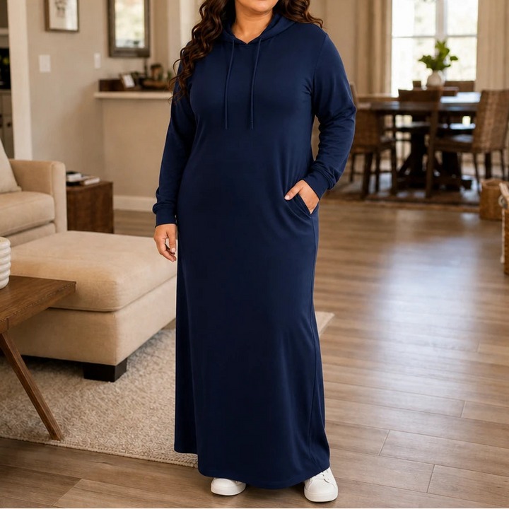 Easehaven – Hooded Pocket Knit Maxi Dress