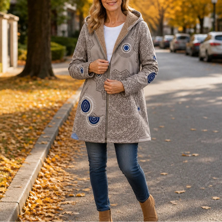 Leafora – Vintage Leaf-Print Hoodie Jacket