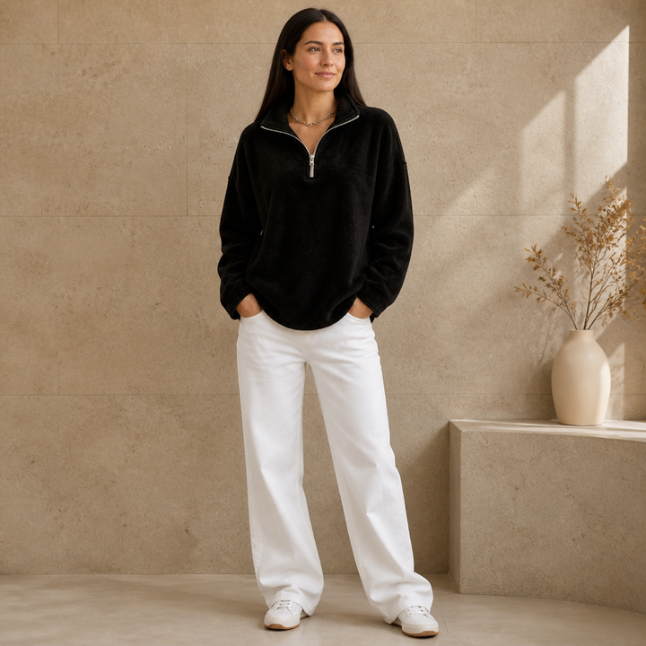 Cozyline – Dropped-Shoulder Quarter-Zip Sweatshirt