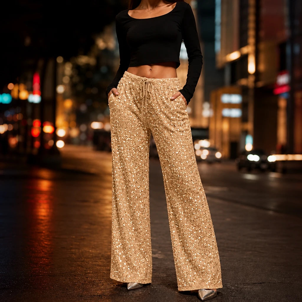 Sequinelle – Sequin Straight-Leg Trousers