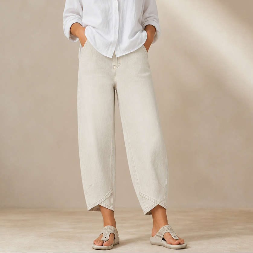 Verlace – Asymmetric Stepped-Hem Wide-Leg Jeans