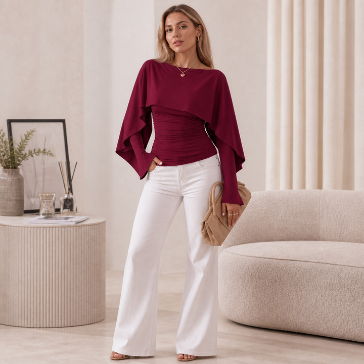 Wearbella – Cape Overlay Ruched Batwing Top