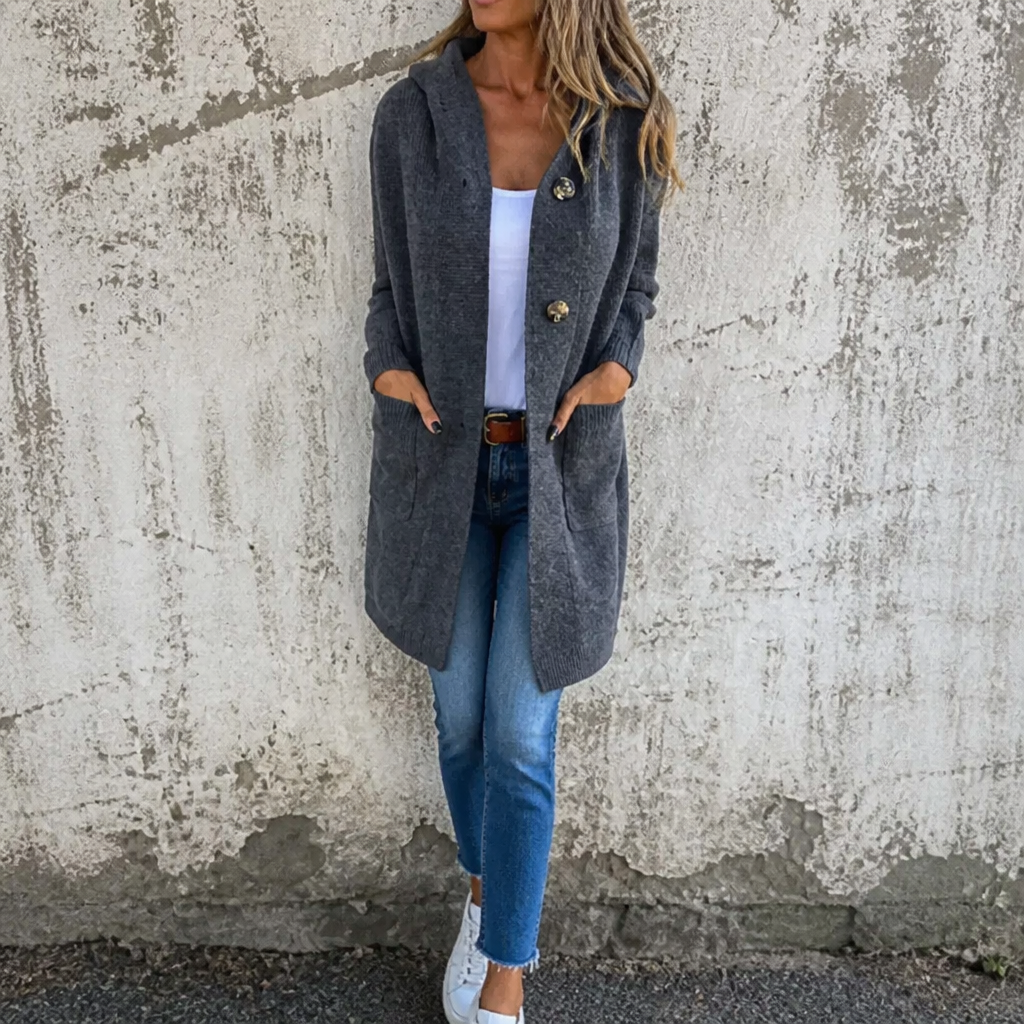 Coziva – Hooded Button-Front Knit Cardigan