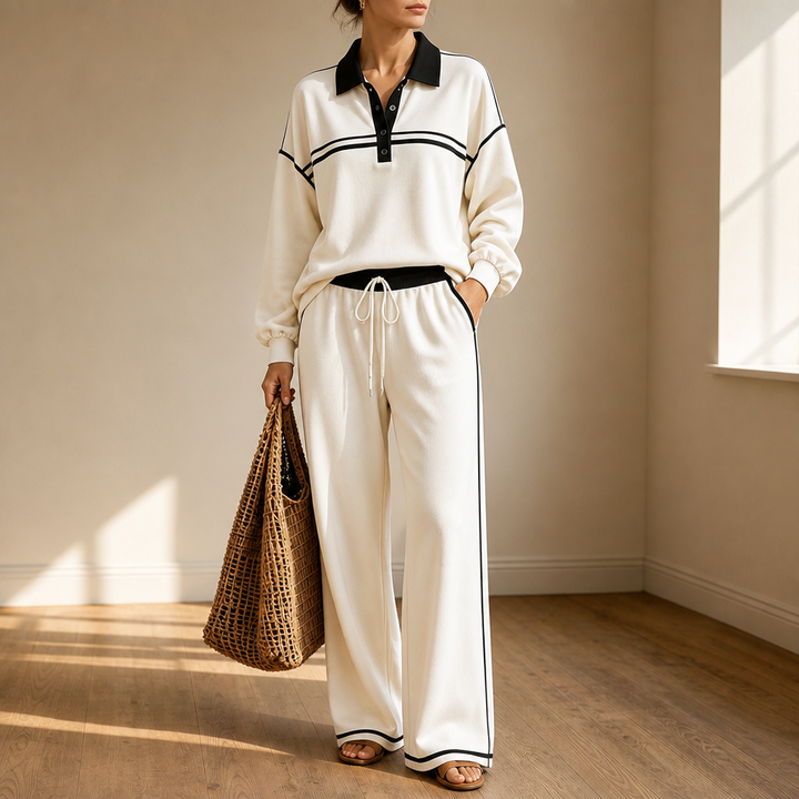 Setwell – Striped Colorblock Top And Wide-Leg Trouser Set