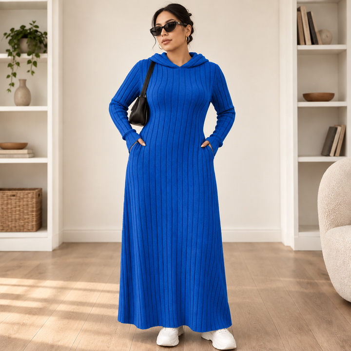 Ribwarm – Hooded Ribbed-Knit Maxi Sweater Dress