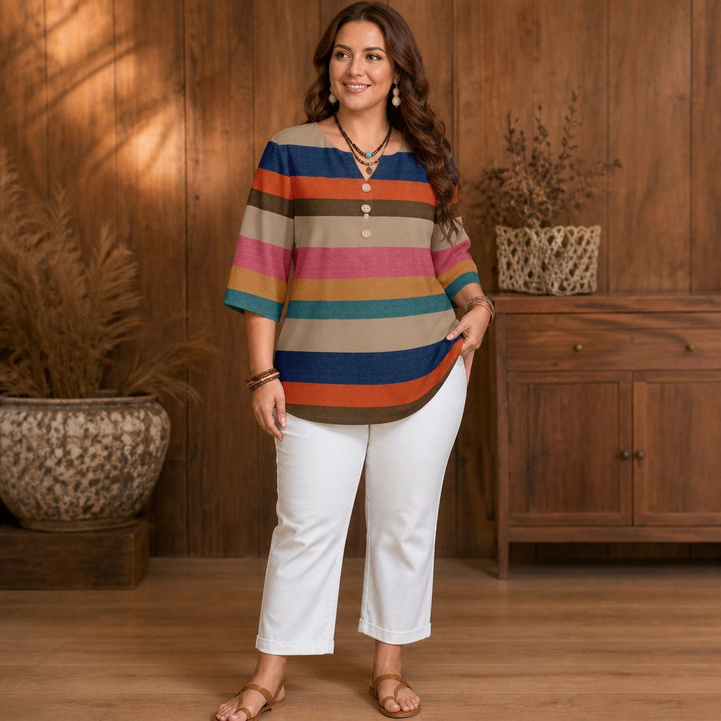 Wearbella – Colorblock Curved-Hem Relaxed Top