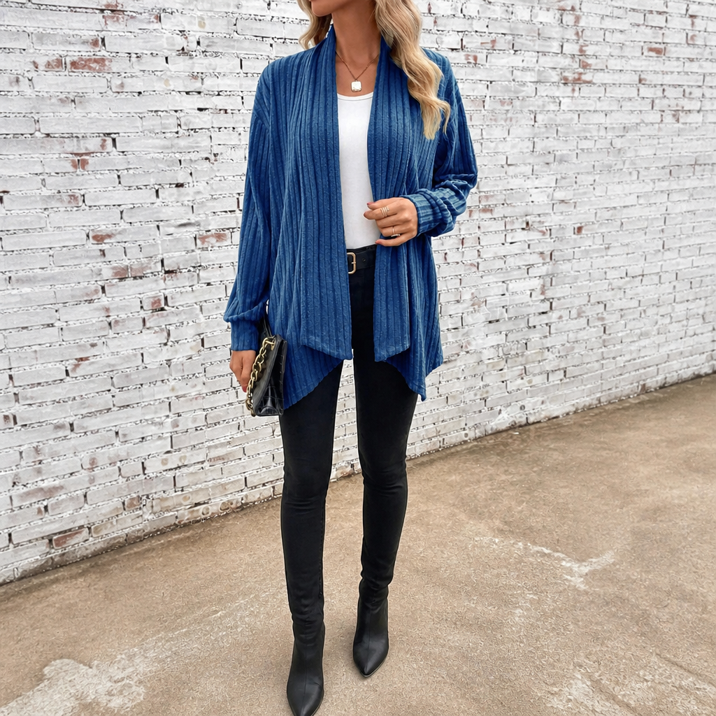 Draperly – Eyelet Waterfall Open-Front Cardigan