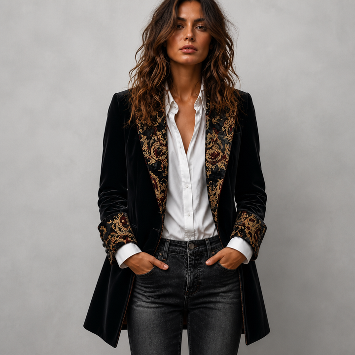 Herrivé – Contrast-Trim Herringbone Structured Blazer