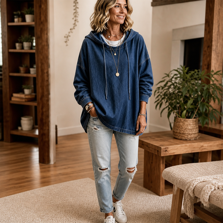 Denim Ease – Washed Oversized Denim Hoodie