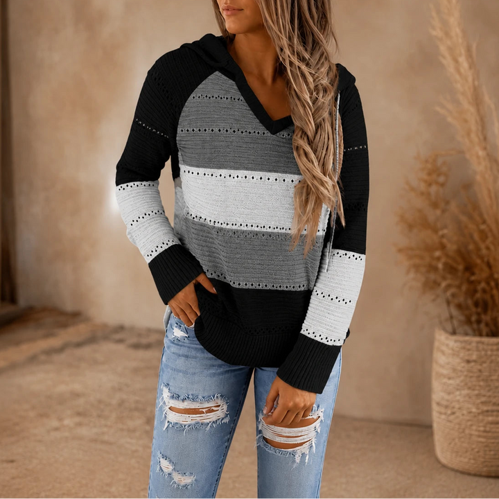 Colora Knit – Striped Hollow-Knit Hoodie
