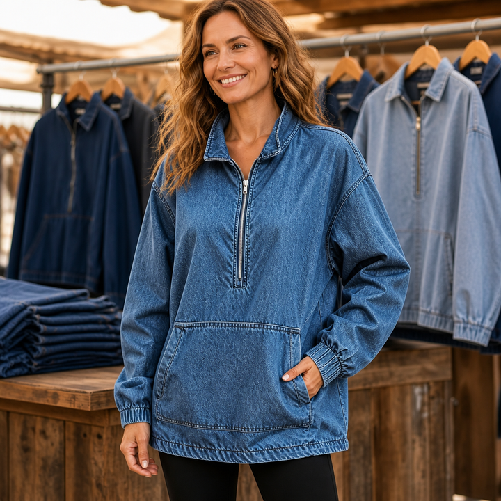 Half-Zip Haven – Washed Denim Half-Zip Pullover