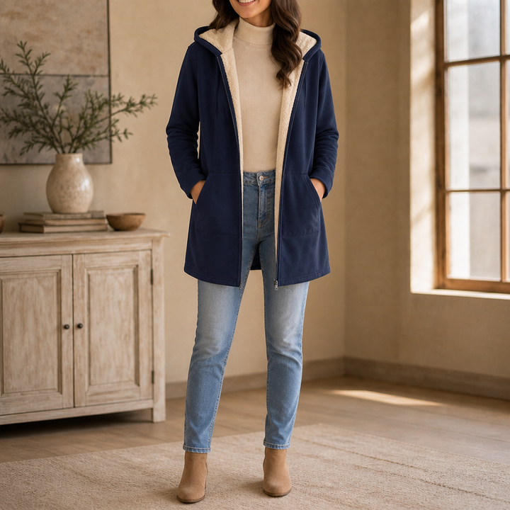 Cozelle – Fleece-Lined Hooded Mid-Length Jacket