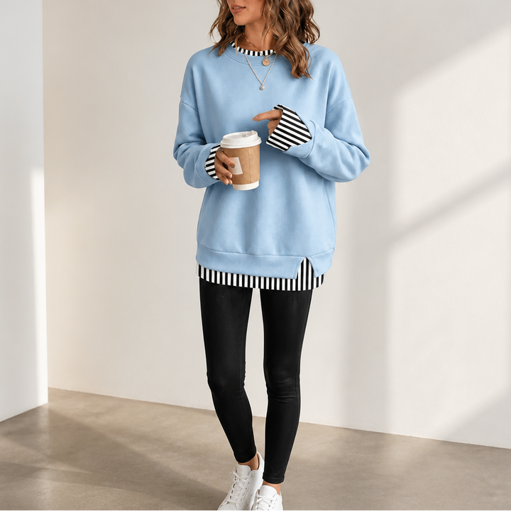 Layerella – Faux-Layer Ribbed Cuff Sweatshirt