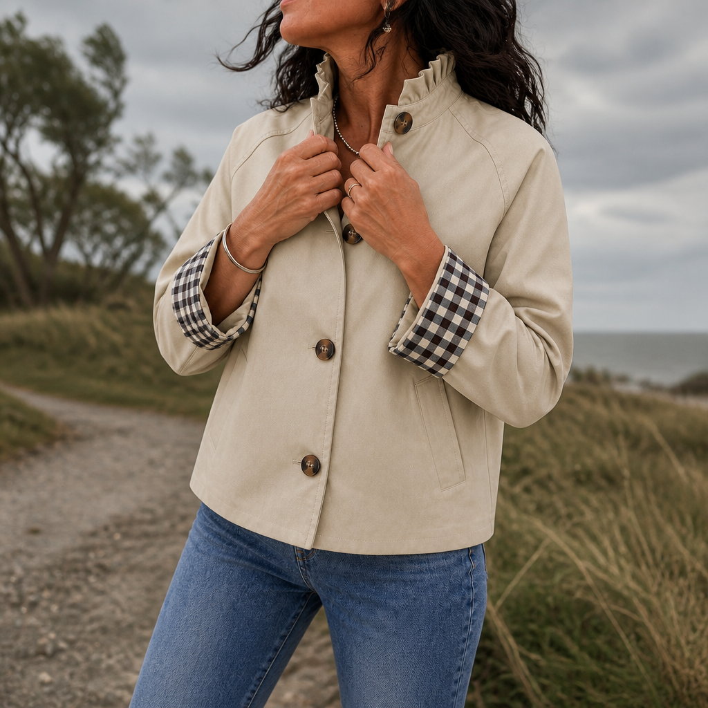 Cuff & Collar – Plaid Cuff Ruffle Collar Short Trench Coat