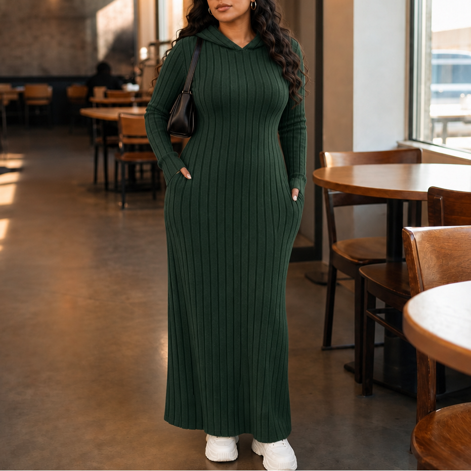 Lunarobe – Ribbed Hooded Maxi Dress With Pockets