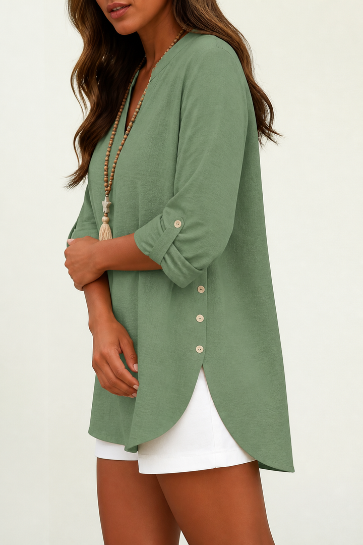Easeline – Convertible Sleeve V-Neck Side-Button Top
