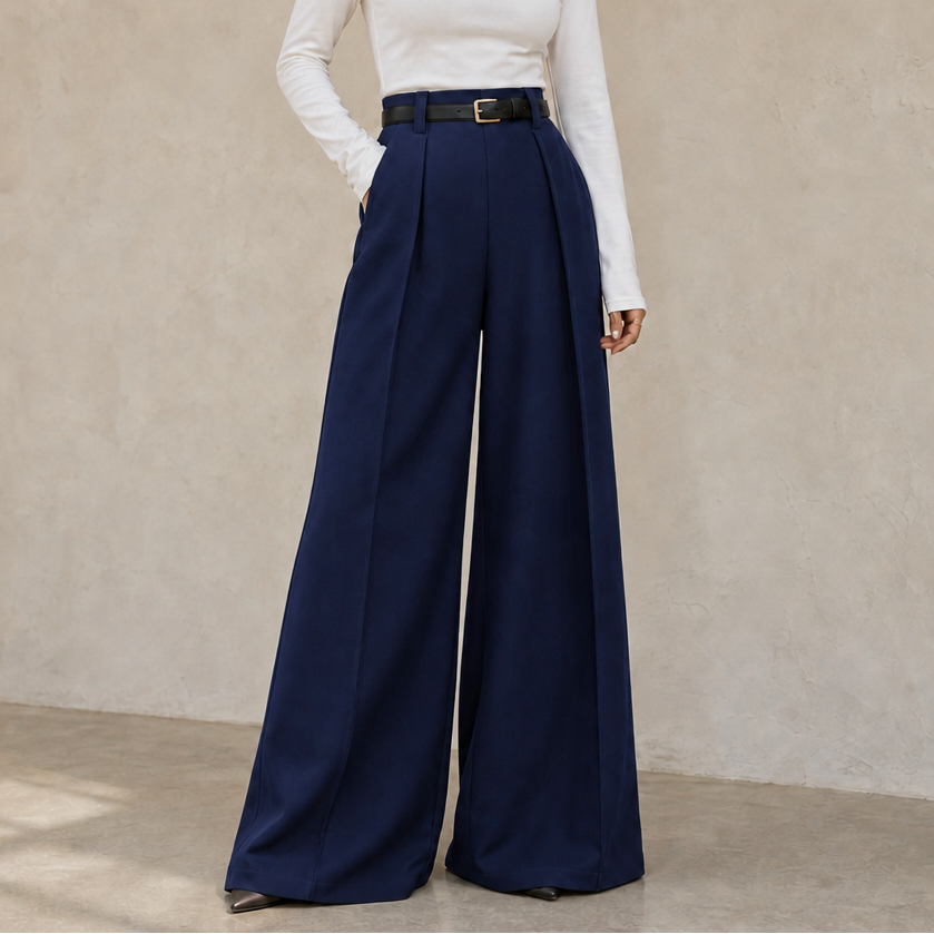 Elonga – Pleated High-Waisted Wide-Leg Trousers