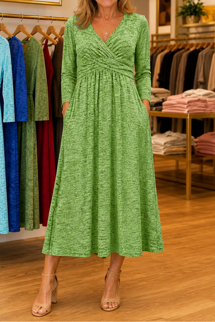 Wraverie – Wrap-Front Tie-Waist Midi Dress With Pockets