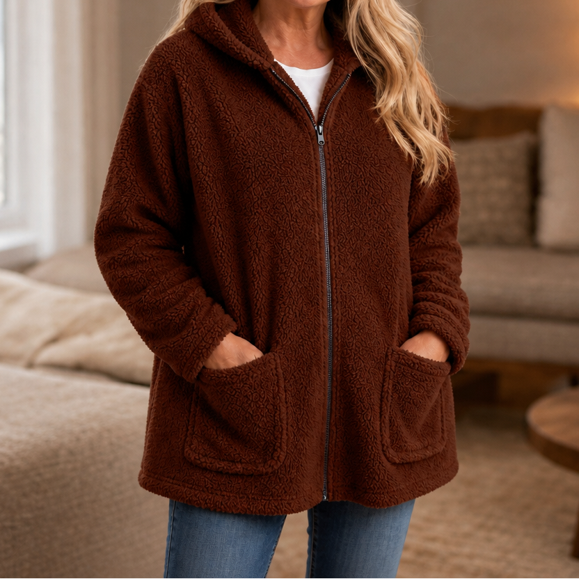 Cozelle – Plush Hooded Oversized Zip-Up Jacket