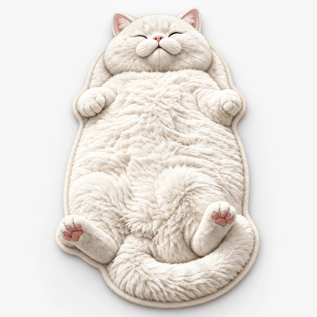 Tabby Tumble – Sleeping Cat-Shaped Plush Area Rug