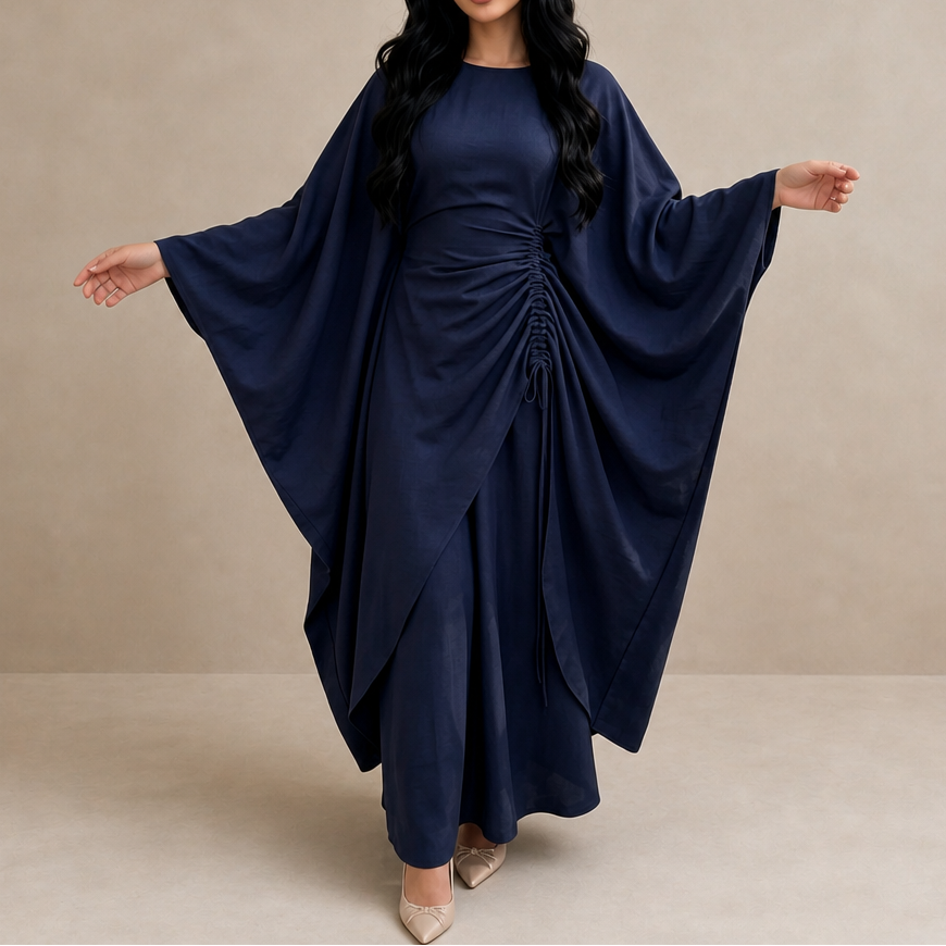 Cinchara – Ruched Waist Batwing Kaftan Two-Piece Set
