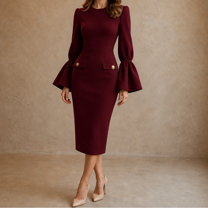 Sleevana – Flared Cuff Bodycon Midi Dress