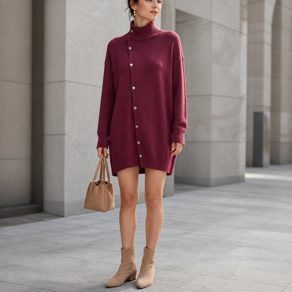 Wrapdaya – Oversized High-Neck Button Cardigan