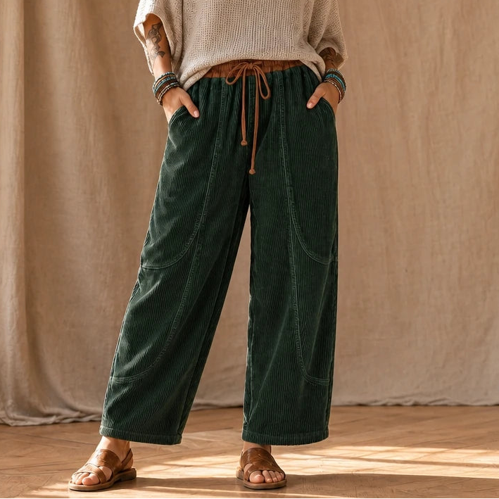 Cordelia – Ribbed Corduroy-Look Lantern Pants