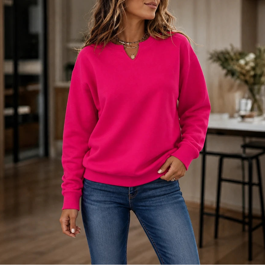 Vella – Split V-Neck Casual Sweatshirt