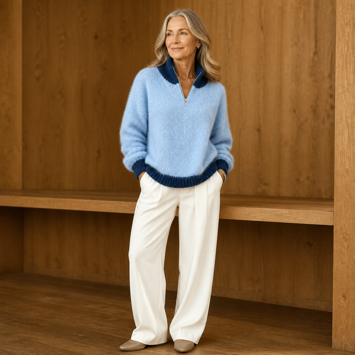 Marlowe – Oversized Gold Button Mock-Neck Sweater
