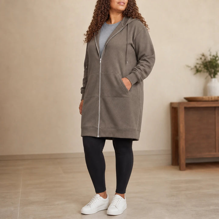 Cozyline – Knee-Length Fleece-Lined Zip-Up Hoodie