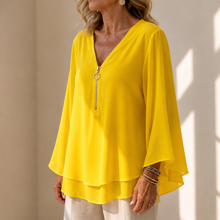 Layerly – Double-Layer Zip V-Neck Top