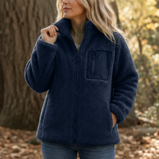 Veluna – Fleece-Look Zip-Up Winter Jacket