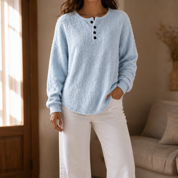 Autumbre – Mélange Chunky Knit Button Henley Sweater