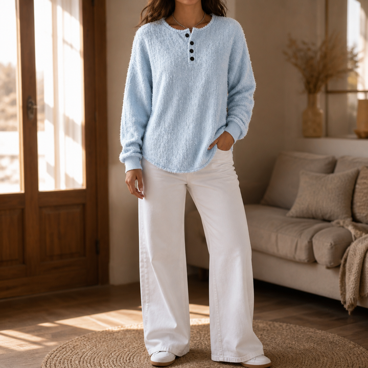 Autumbre – Mélange Chunky Knit Button Henley Sweater
