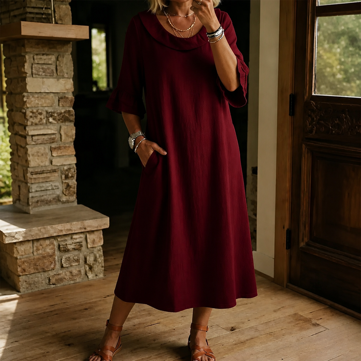 Wearlune – Cowl-Neck Flounce-Cuff Midi Dress