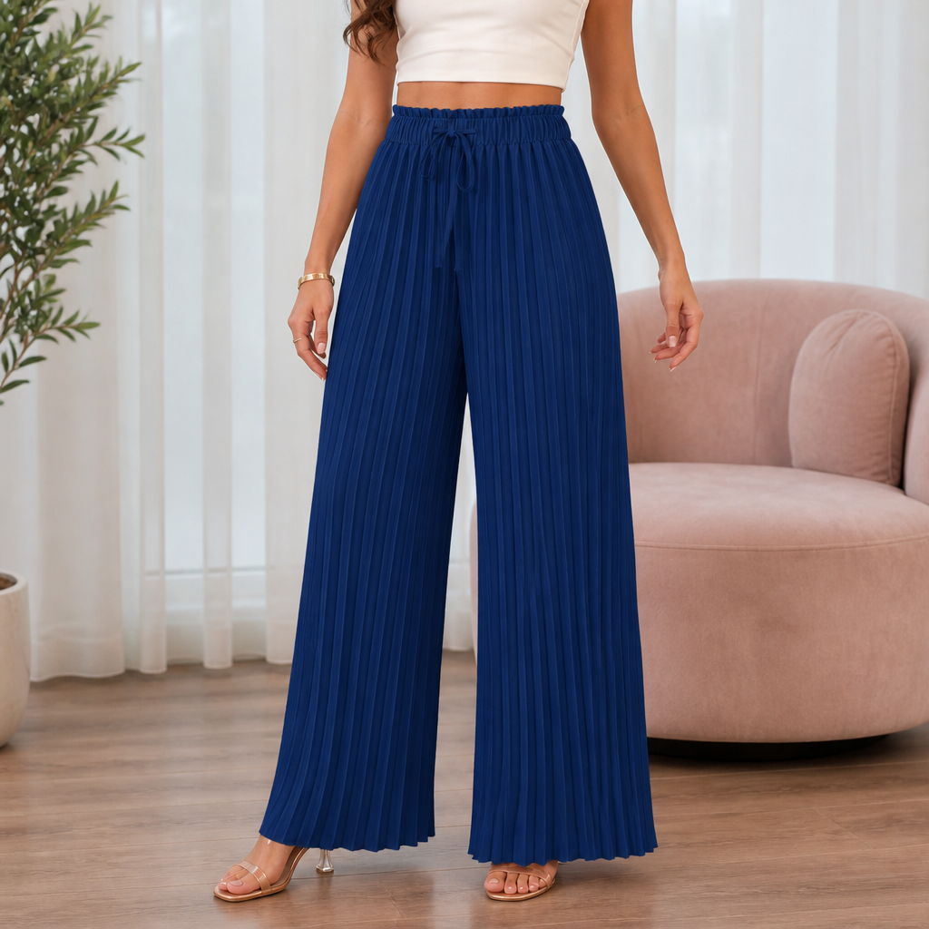 Easewide – Pleated Wide-Leg Drawstring Trousers