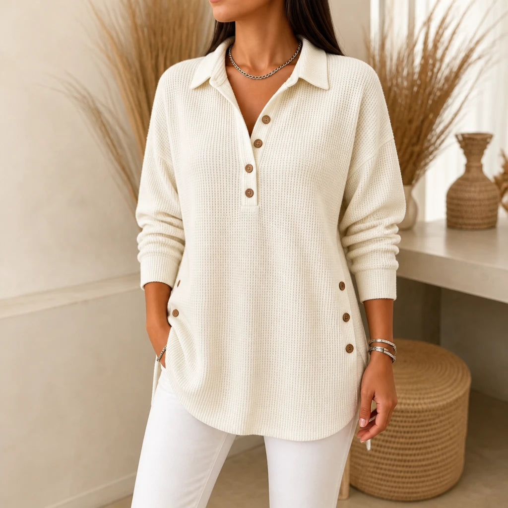 Waffle & Wear – Long-Sleeve Waffle-Knit Tunic Sweater