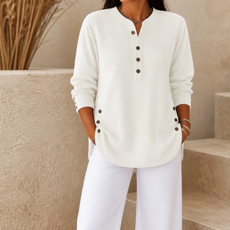Cozetta – Ribbed Relaxed-Fit Button Detail Tunic