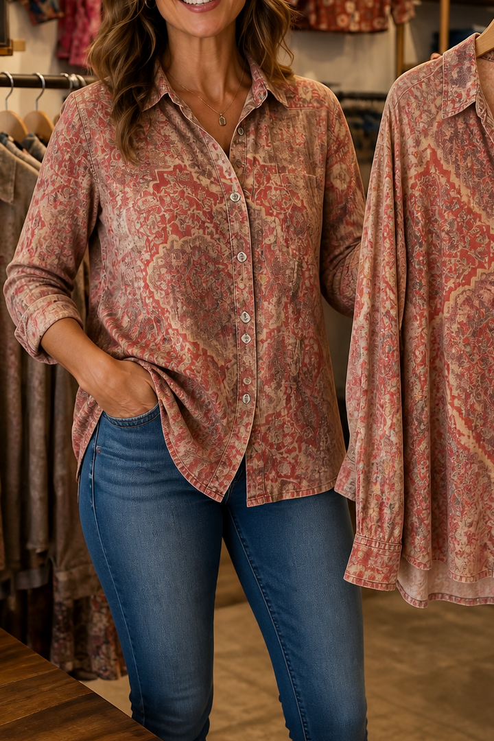 Wearbella – Vintage Floral Print Button-Up Blouse