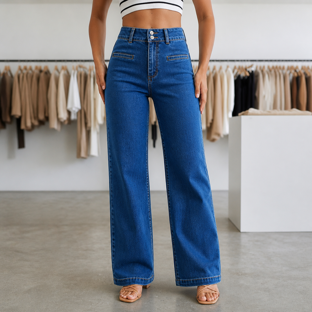 Highline – Double-Button Waistband Wide-Leg Jeans