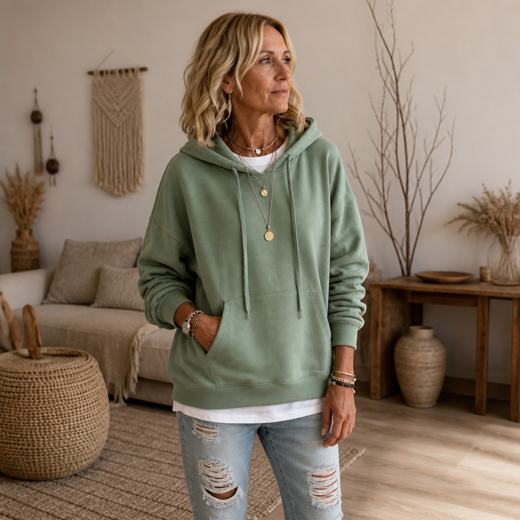 Wearbella – Drop-Shoulder Oversized Cotton Like Pullover Hoodie