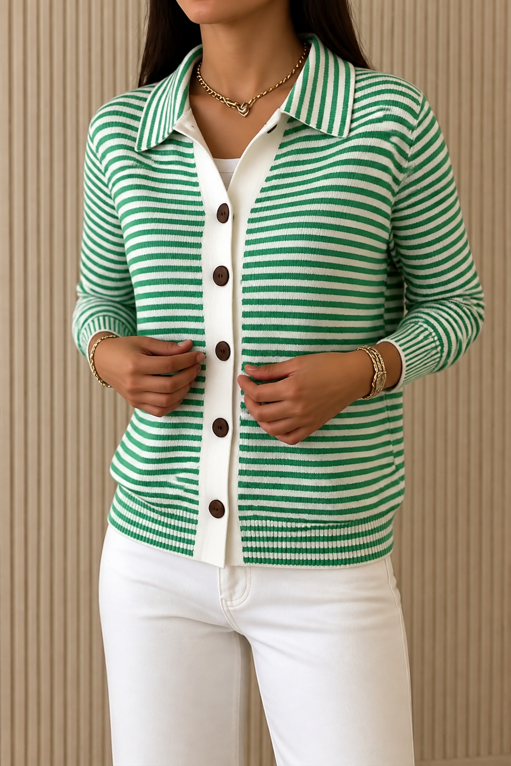 Wearbella – Striped Open-Front Knit Cardigan