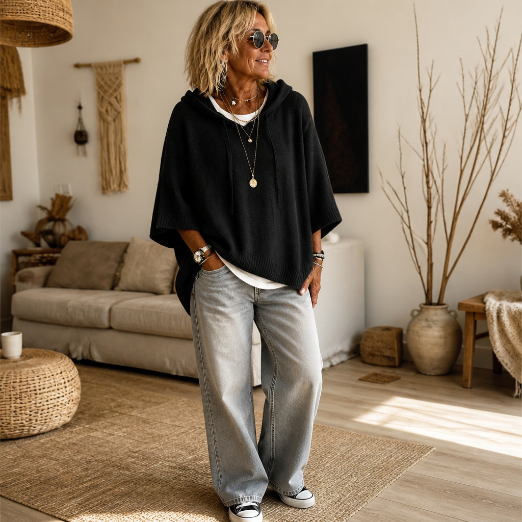 Cozelle – Frayed-Edge Open-Knit Oversized Hoodie