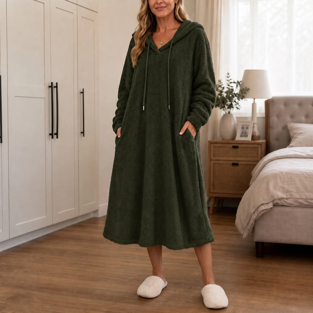 HearthHaven – Plush Hooded Maxi Lounge Dress