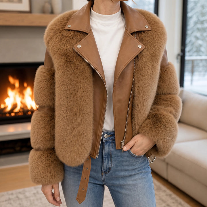 Veloura – Belted Faux Fur Biker Jacket
