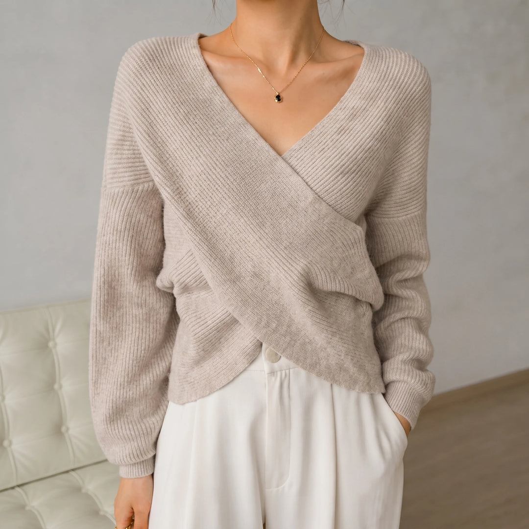 Vellora – Ribbed Cropped Wrap Sweater