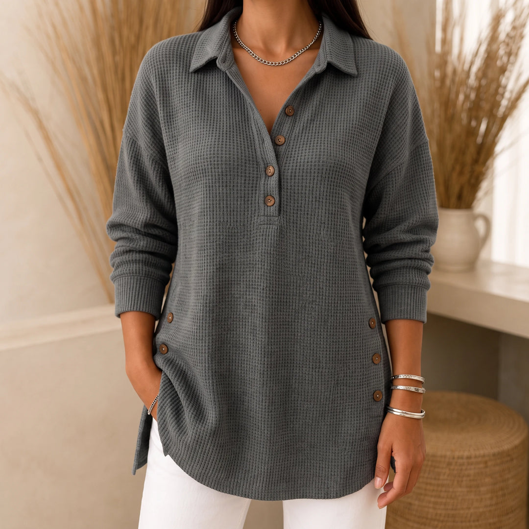 Waffle & Wear – Long-Sleeve Waffle-Knit Tunic Sweater
